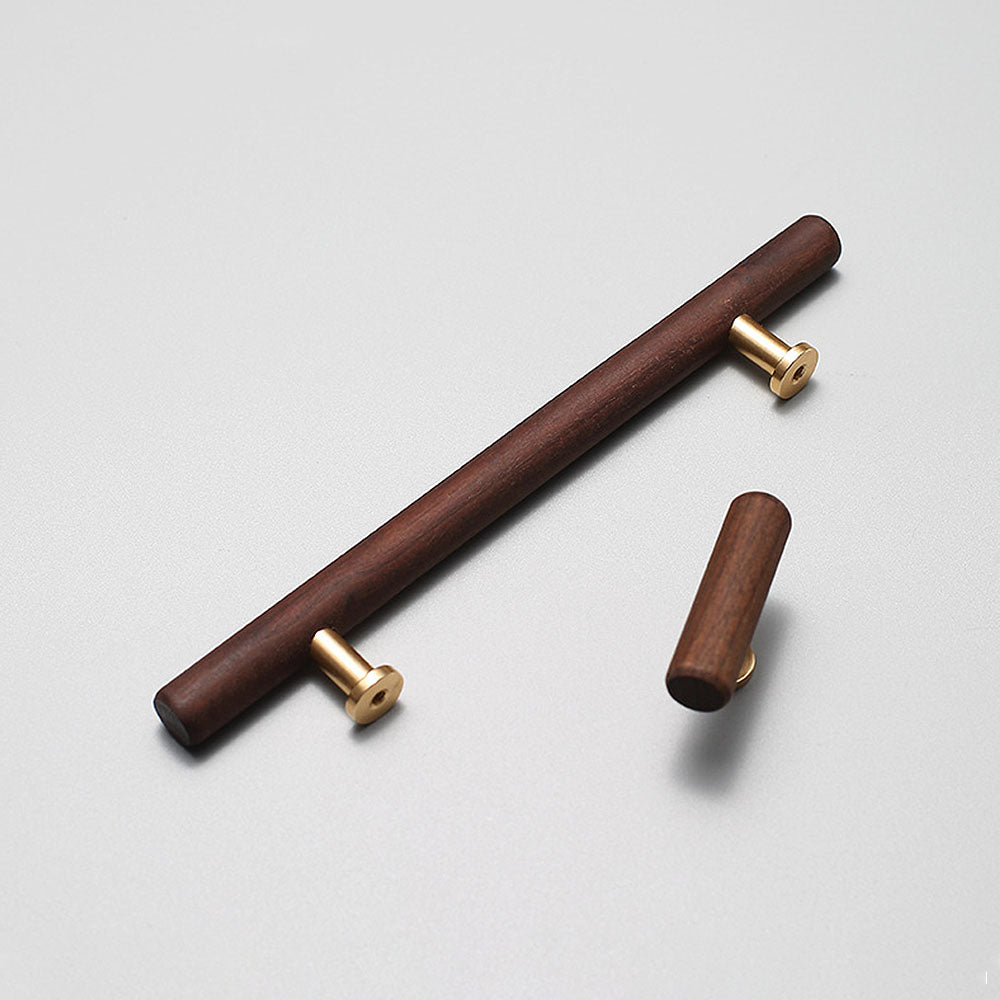 Wood Round Bar Cabinet Pulls and T-Knobs for Wardrobes