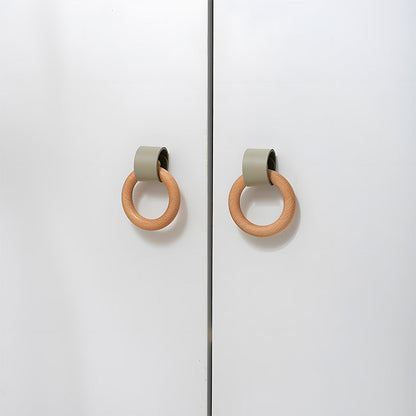 Wood Ring Leather Cabinet and Drawer Knobs